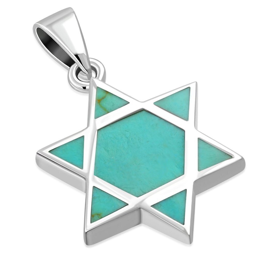 Men's/Unisex Star of David Pendant Real Turquoise in Silver